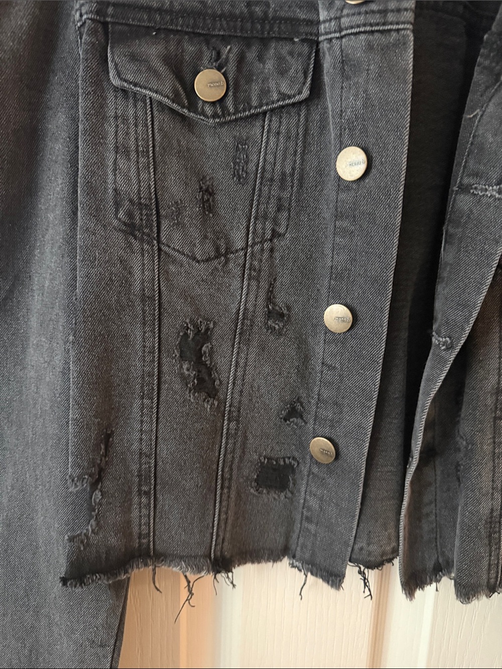 Mono B Black Distressed Cropped Denim Jacket - Picture 4 of 6